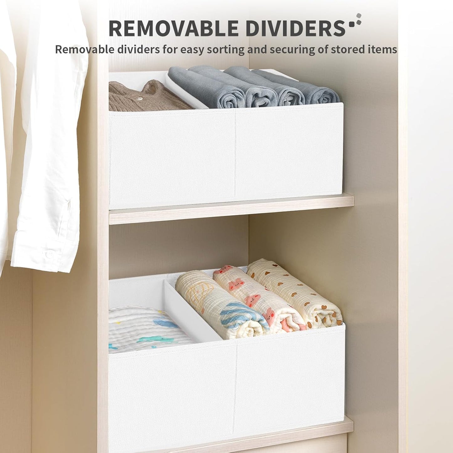 DIMJ Closet Storage Bins, 6 Pack Storage Baskets for Shelves, Foldable Closet Organizer with Handle, Linen Closet Organizers and Storage for Clothes, Toys, Towel, Books (Black)