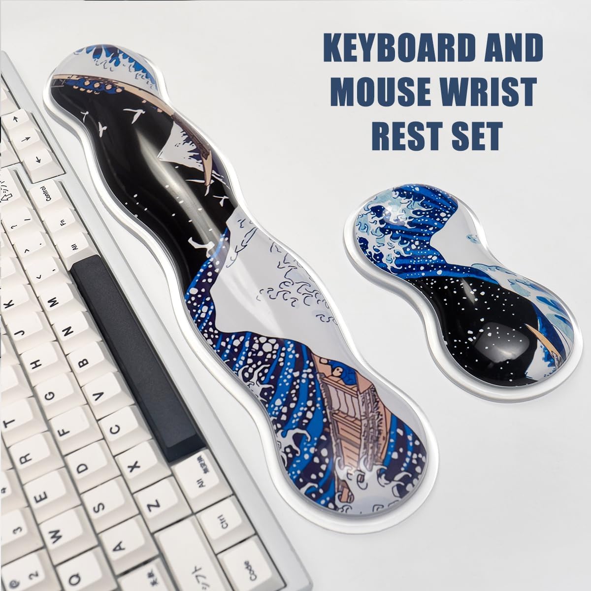 Ergonomic Gel Keyboard and Mouse Wrist Rest Set – Clear Wrist Rest for Computer Keyboard 60%/68%/75%, Comfort & Support for Typing and Gaming (Grey Purple)