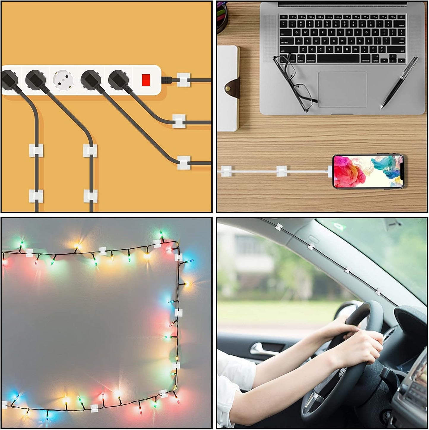 100 Pcs Cable Clips, Adhesive Cable Organizer Cord Holder Wire Clip Wire Management Self Adhesive Hooks Wire Holder for Office, Home (Black)