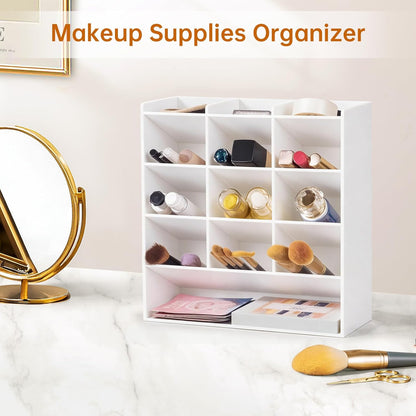 BEYGORM Acrylic Vertical Marker Organizer for 150 Markers with 13 Compartments, Clear Angled Pen & Pencil Holder, Large Desk Stationery & Art Supply Storage for Office & School (10.2 x 9.8 x 4 Inch)