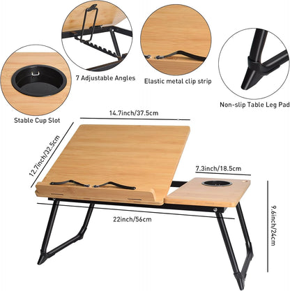 wishacc Book Stand for Reading in Bed, Laptop Stand Adjustable Book Holder Tray with Page Paper Clips Multi Angles Adjustable Cooking Bookstands for Textbook Recipe Magazine Tablet Portable