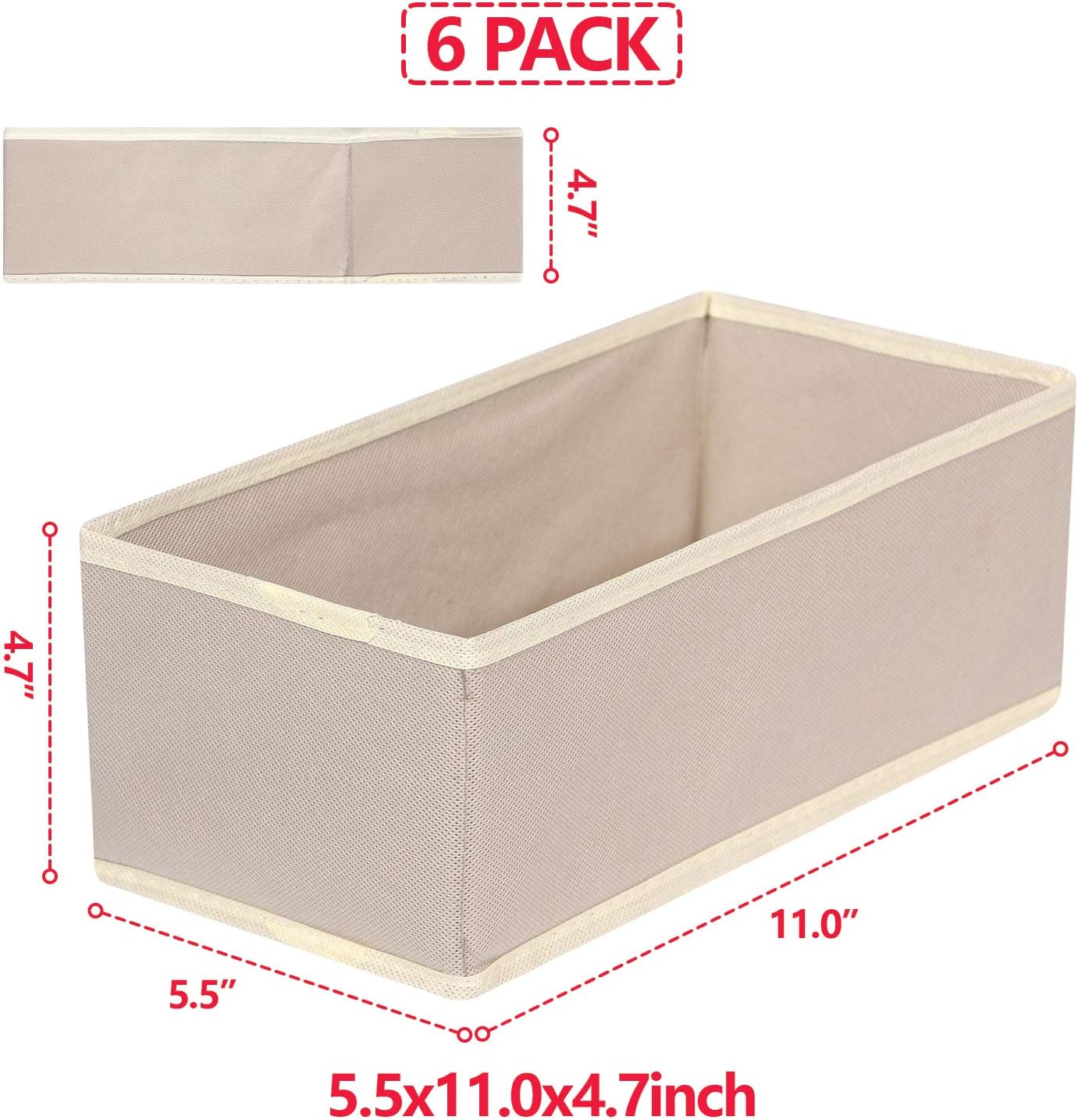 DIOMMELL 6 Pack Foldable Cloth Storage Box Closet Dresser Drawer Organizer Fabric Baskets Bins Containers Divider for Clothes Underwear Bras Socks Lingerie Clothing,Beige 060