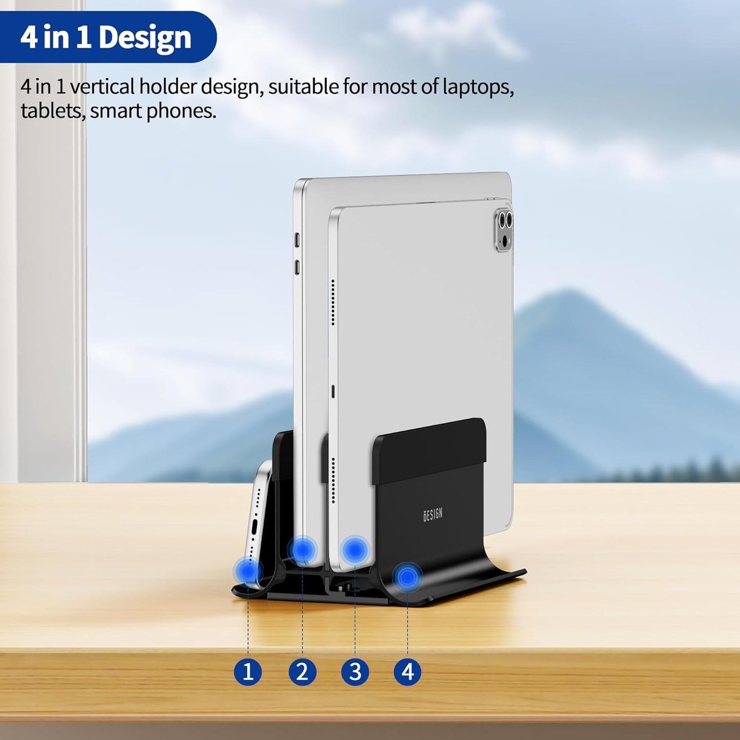 BESIGN LS13 Vertical Laptop Stand Holder for Desk, 4 in 1 Desktop Stand Holder for Laptops, Tablets, Smart Phones