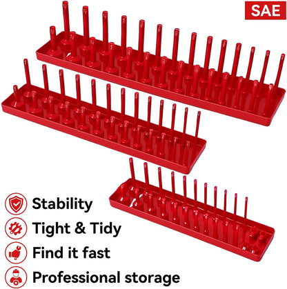 AIUITIO 6PCS Socket Organizer Tray Set, Red SAE & Black Metric Socket Storage Trays, 1/4-Inch, 3/8-Inch & 1/2-Inch Drive Deep and Shallow Socket Holders for Toolboxes