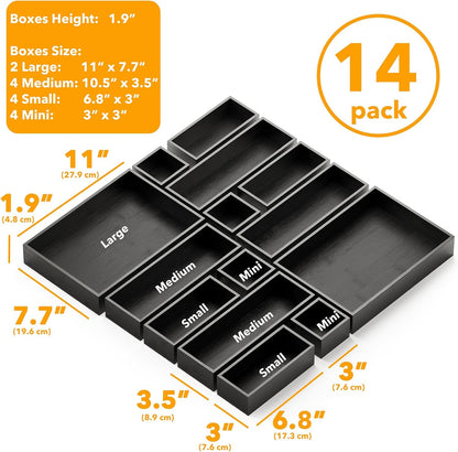 SpaceAid 14-Piece Bamboo Drawer Organizer Storage Boxes Set, Wood Tray Junk Drawer Organizers Multi-Use Divider Bins for Kitchen, Bathroom, Office Desk and Makeup Organization (14 Pack, Natural)