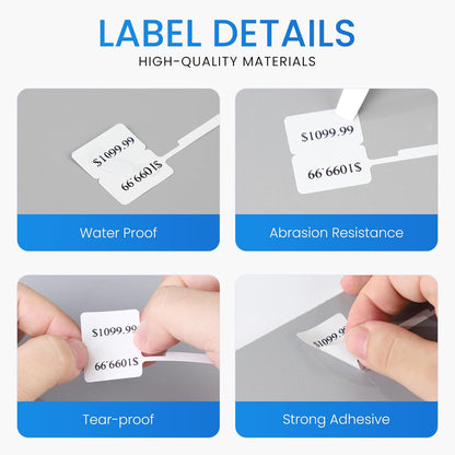 Clabel Printable White Cable Labels 6 Rolls of Thermal Self-Adhesive Paper Labels Tape, 25x78mm (1"x3") 100 Sheets Per Roll, Black Print on White Sticker Tags Durable
