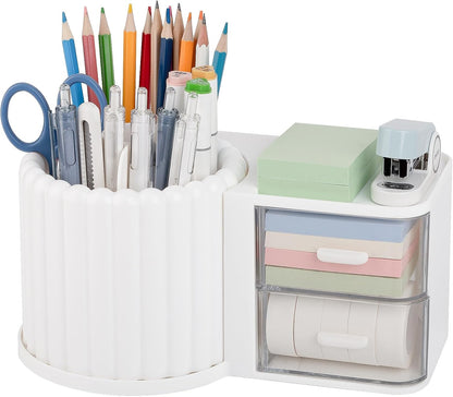 Anyoifax 360° Rotating Pen Holder 7 Slots Desk Organizer Removable Pencil Cup Plastic Art Supplies and Accessories Desktop Storage Box Caddy for Office, School, Home (White)