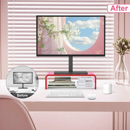 Acrylic Monitor Stand Riser Acrylic Laptop Stand for Desk Clear Computer Monitor Stand for Desk Accessories White Aesthetic Decorations for Office Home iMac Organizer