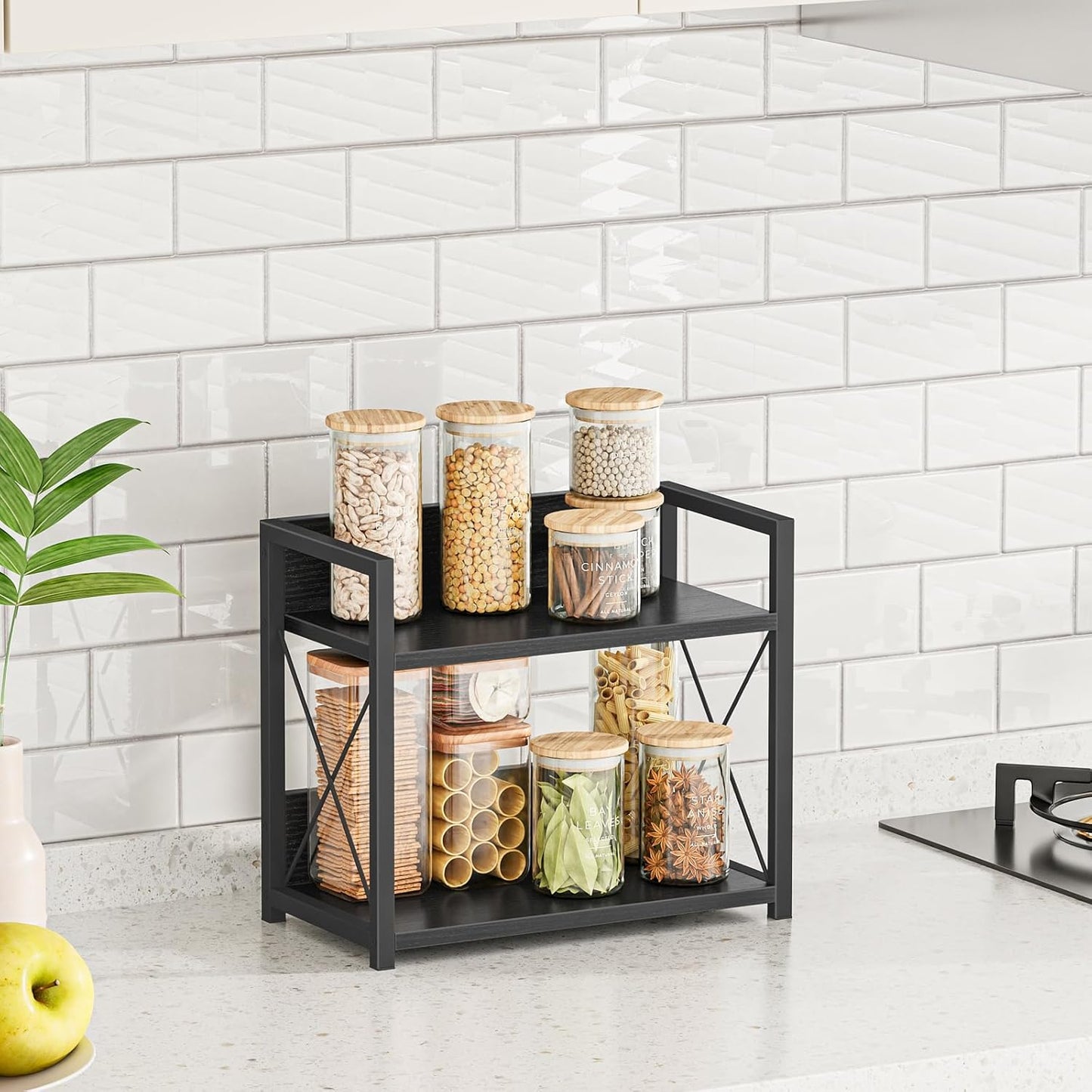 Giikin Countertop Shelf Organizer, 2 Tier Kitchen Spice Rack Organizer for Countertop, Wood Coffee Counter Shelf Organizer for Home (Bamboo, S)