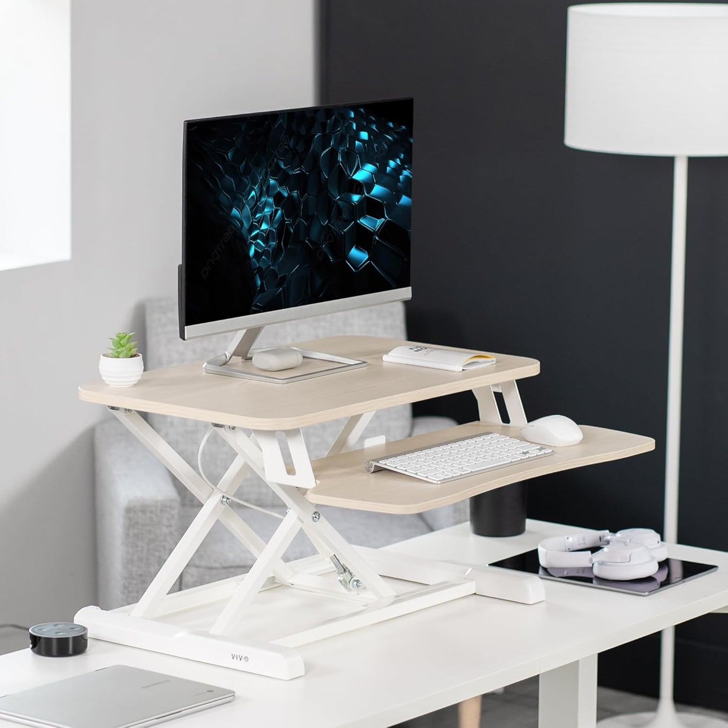VIVO 26 inch Desk Converter, K Series, Height Adjustable Sit to Stand Riser, Dual Monitor and Laptop Workstation with Keyboard Tray, Black, DESK-V026KB