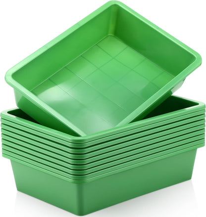 Hoteam 10 Pcs Flat Storage Organizer Tray Bin Paper Tray for Classroom Plastic Stackable File Organizer for School Office Teacher Book Organization(Clear,13.78 x 9.84 x 3.15 Inch)