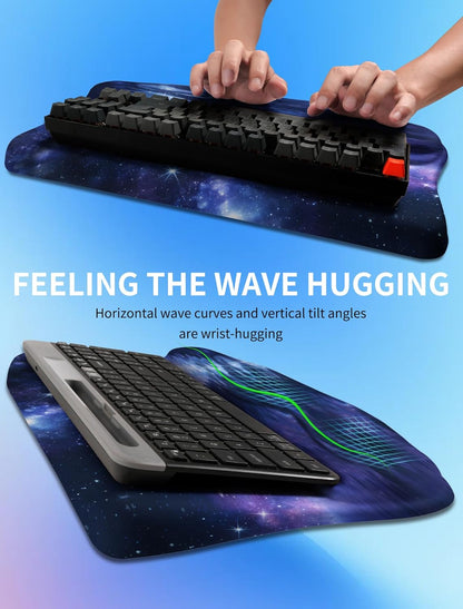 Ergonomic Wave Wrist Rest with Keyboard Stand, Cushioned Palm Rest, Comfortable Integrated Memory Foam for Natural Typing and Relieve Wrist Pain, Dark Night Black