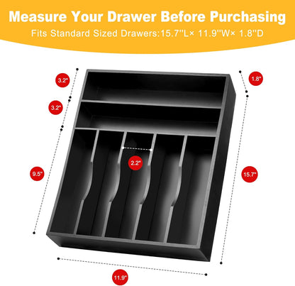 Expandable Bamboo Kitchen Drawer Organizer for Cutlery and Utensils, Adjustable Bamboo Wood Cutlery Tray in Drawer for Flatware and Silverware in Kitchen, (Natural)