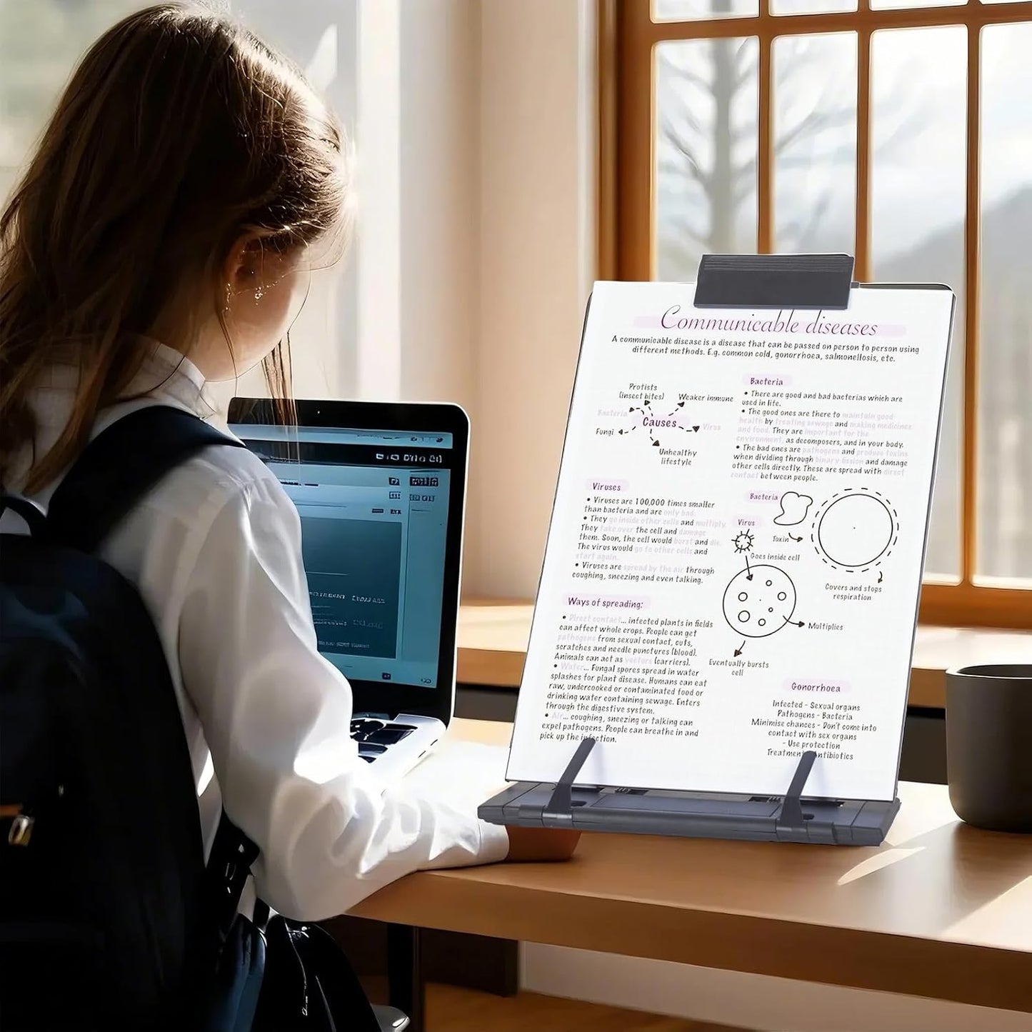 Barelove Document Holder Paper Stand with 7 Adjustable Positions, Grey Paper Holder Stand for Desk When Typing for Reading A4 Letter, Books, Music Sheet, Receipts, Textbooks
