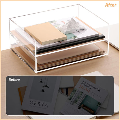 SANRUI Paper Organizer for Desk,Acrylic Stackable Letter Tray, Clear Desk Organizer, Paper Sorter for Office,Home or School,2-Pack