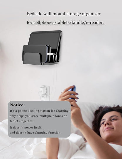 Wall Mount Phone Holder for Smartphones and Tablets, Phone Shelf with 4-Slot Docking Station Compatible with Tablet, ipad, Kindle Wall Charging Organizer (Black)