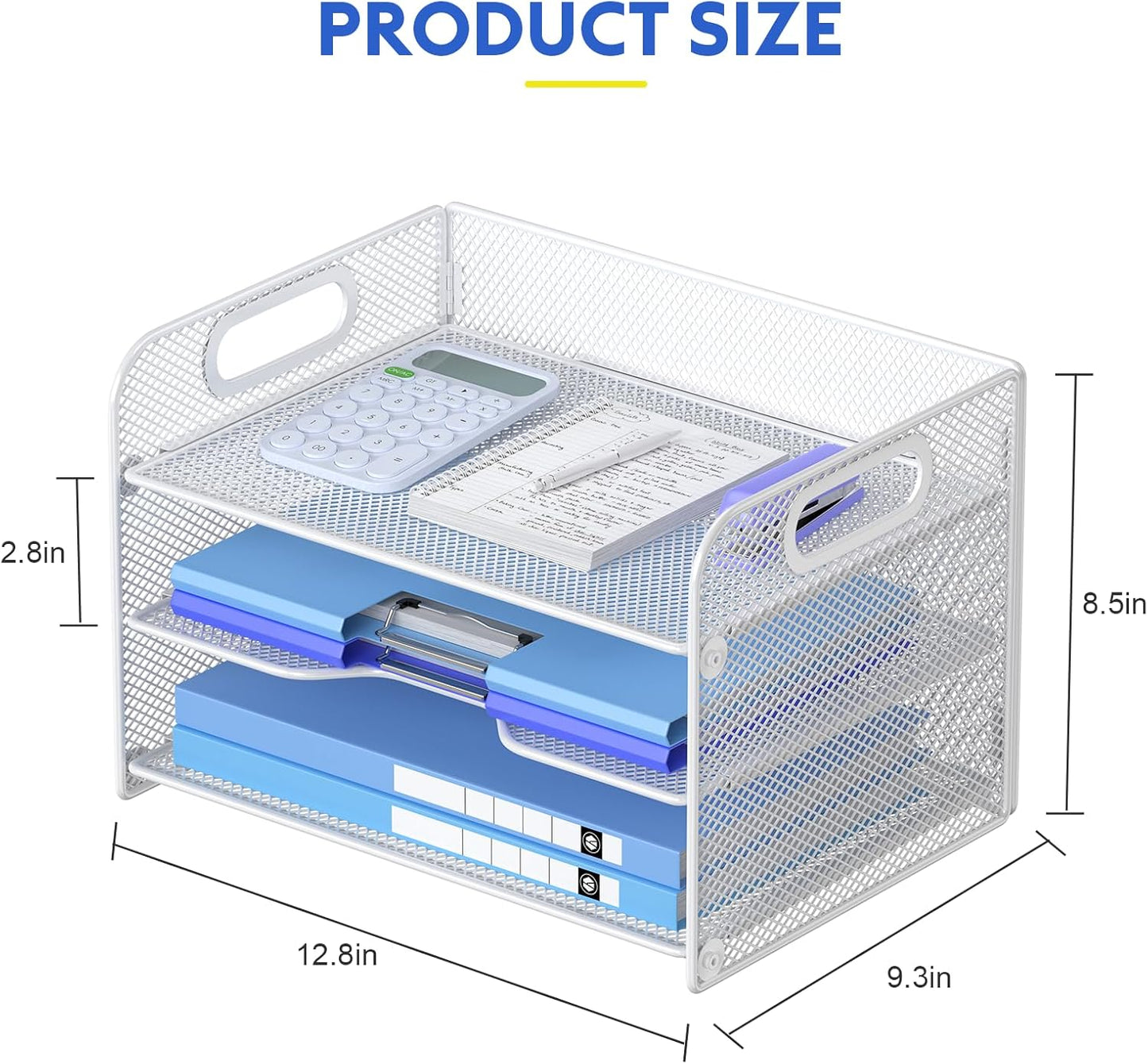 Samstar 3 Tier Letter Tray Paper Organizer with Handle, Mesh Desk Organizer Paper Sorter File Rack Shelves, Black