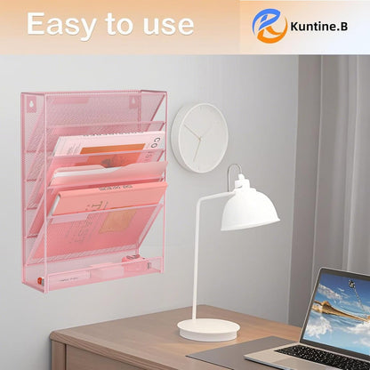 Kuntine.B Wall File Organizer Office Hanging Magazine Holder Wall File Organizer for Office Home (Black, 5 Tier)