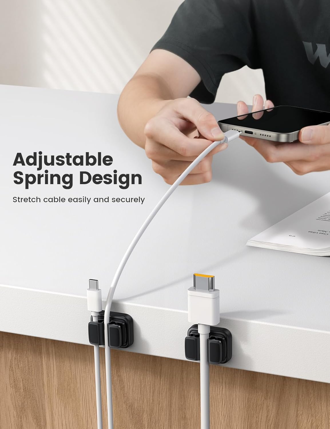 6Pack Rotatable Cord Organizer, Spring Cable Clips - Lamicall [1s Lock] Cord Holder, Desk Phone Charger Cable Management, Adhesive Wire Organizer Keeper for Nightstand, Home Office Accessories