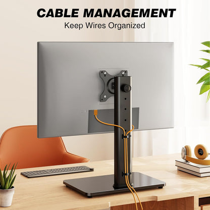 Single Monitor Stand VESA Mount for 13-32 Inch Screens, Free-Standing Monitor Riser with Swivel Tilt Rotation Height Adjustable, Universal Desk Stand up to 44lbs, VESA 75x75, 100x100mm