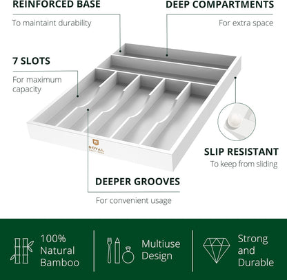ROYAL CRAFT WOOD Luxury Bamboo Kitchen Drawer Organizer - Silverware Organizer, Utensil Holder & Cutlery Tray Drawer Dividers for Flatware (9 Slot, Natural)
