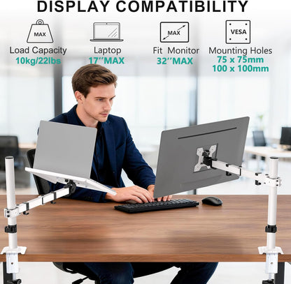 WALI Laptop Desk Mount for 17 inch Notebook, Adjustable Single Monitor Arm with Laptop Holder for 32 inch Screen, Laptops Stand with Ventilated Tray, Up to 22 lbs, (M00LP), Black
