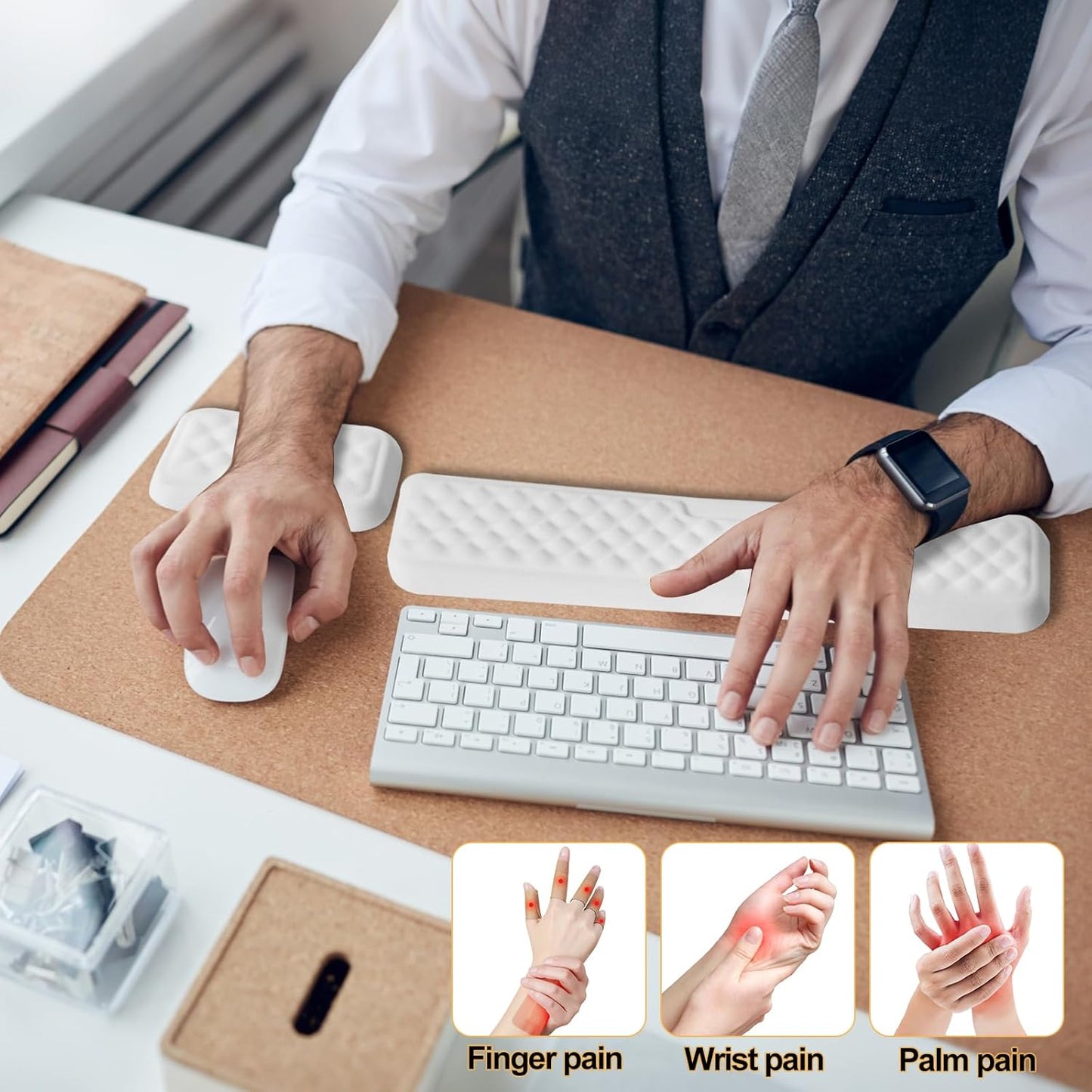 Keyboard Wrist Rest Mouse Wrist Support, Memory Foam Wrist Rest Pad for Computer Laptop, Ergonomic Wrist Cushion Support for Typing Pain Relief, Gaming Home Office, Pink
