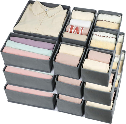 Fordonral 12 Pack Drawer Organizer Clothes, Foldable Fabric Dresser Organizer Closet Organizers and Storage Box for Underwear,Folded Clothes,Baby Clothing,Socks,Bra,Towels,Ties(12 Pack,Gray)