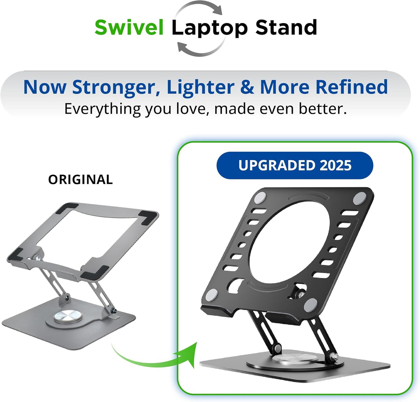 Uncaged Ergonomics Swivel Laptop Stand for Desk, Adjustable Computer iPad Stand for Desk w/ 360 Rotation, Portable Laptop Holder for Home Office Ergonomic Supplies (Black)