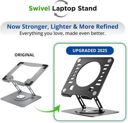 Uncaged Ergonomics Swivel Laptop Stand for Desk, Adjustable Computer iPad Stand for Desk w/ 360 Rotation, Portable Laptop Holder for Home Office Ergonomic Supplies (Black)
