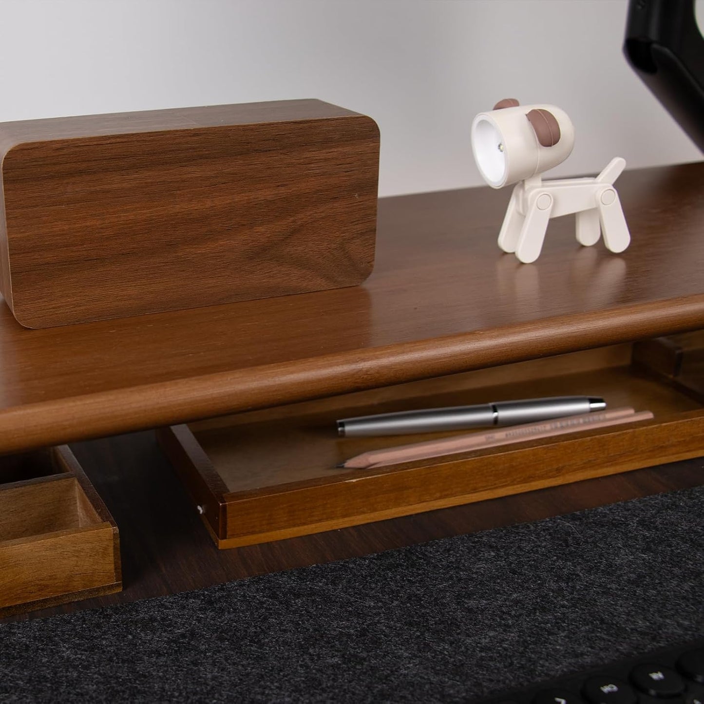Bamboo Monitor Stand Riser with Acrylic Legs for Desk, 31.5 Inches Desktop Shelf Supports for PC Computer Monitor, Laptops, Printer, Speakers (White)