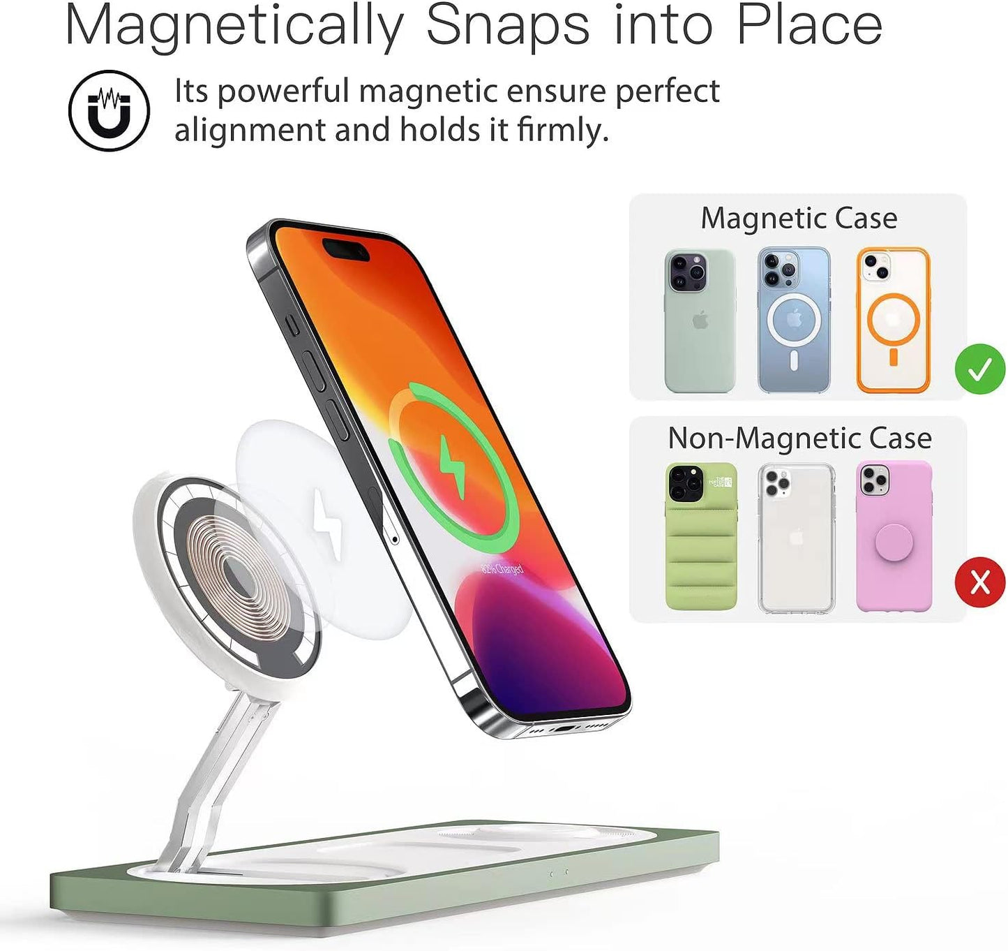 3-in-1 Charging Station for Apple Devices: Used for iPhone and Watch Charging Station with Magsafe Charger Stand, Wireless Charger for iPhone 17 Air 16 15 14 13 Series, Apple Watch Ultra, AirPods Pro