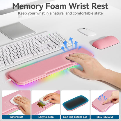 2-in-1 Heated Wrist Rest Set, Ergonomic Memory Wrist Pad with RGB Lights and Non-Slip Base, Keyboard Mouse Wrist Rest for Computer Laptop Office Work and PC Gaming