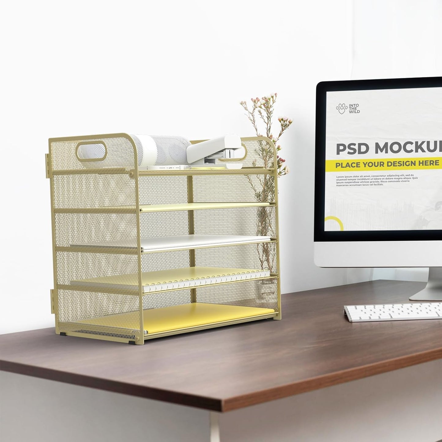 Letter Tray Paper Organizer 5-Tier Desk Organizer File Organizer Paper Holder with Handle, Metal Desktop Document Shelf Tray Office Classroom Organization - Black
