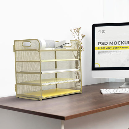 Letter Tray Paper Organizer 5-Tier Desk Organizer File Organizer Paper Holder with Handle, Metal Desktop Document Shelf Tray Office Classroom Organization - Black