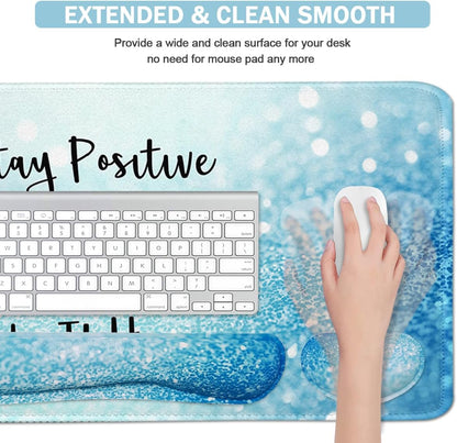 Large Mouse Pad and Keyboard Wrist Rest, Desk Pad for Keyboard and Mouse, 4-in-1 Large Gaming Mouse Pad with Wrist Support, Desk Mat for Home Office Study Game-Galaxy Fluid