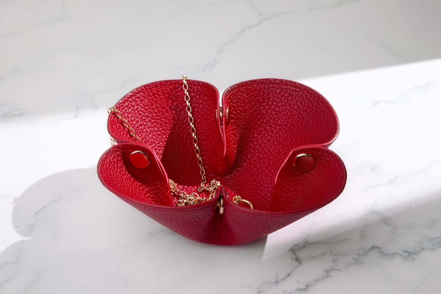 Cute Flower Shaped Leather Valet Tray,Premium Catchall Tray, Jewelry Tray 5.5'' Folding Portable Travel Oganizer,Decorative Desk Organizer For Key,Wallet,Watch,Coin,Jewelry (Baby Pink)