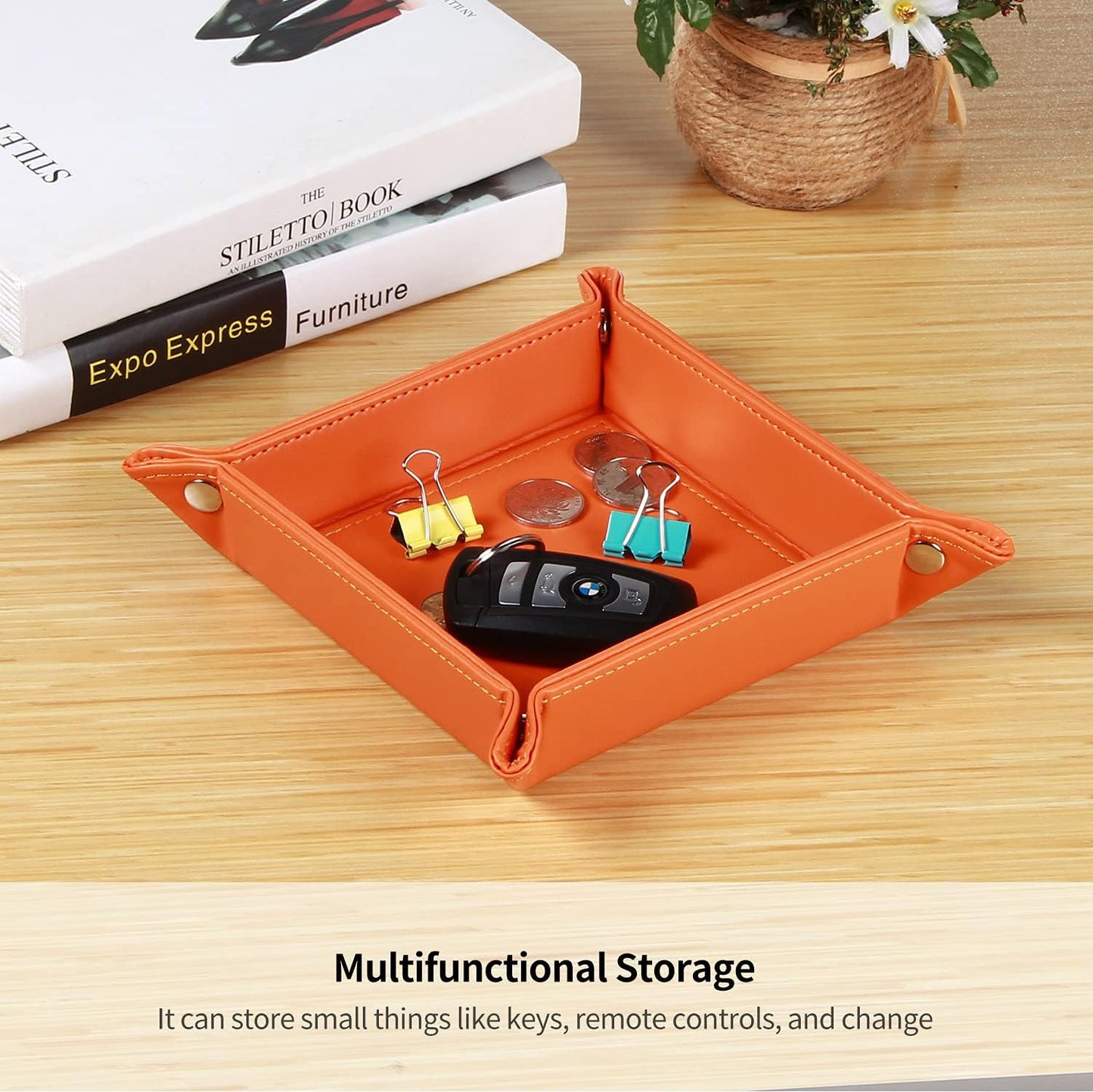 YAPISHI Key Dish Bowl for Men, Entryway Catchall Holder Bedside Table Valet Tray for Pocket Stuff, PU Leather Nightstand Organizer for Dice/Coins/Wallet/Watch/Rings/Sunglasses, Dresser/Coffee Table