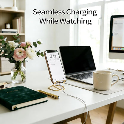 Phone Stand for Desk, Sturdy Metal Gold-Plated Phone Stand for Office Desk, Hands-Free Phone Charging Holder for Phone Calling and Watching Videos