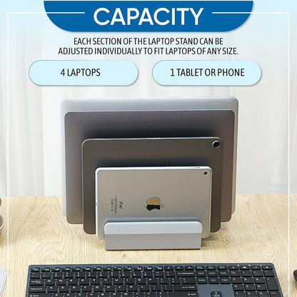 Elestoria 5-Slot Vertical Laptop Stand - Aluminum Laptop Stand Vertical for Desk -Laptop Holder with Adjustable Width (12-38mm) Compatible with MacBook Pro/Air & Gaming Laptops up to 17.3"-Grey
