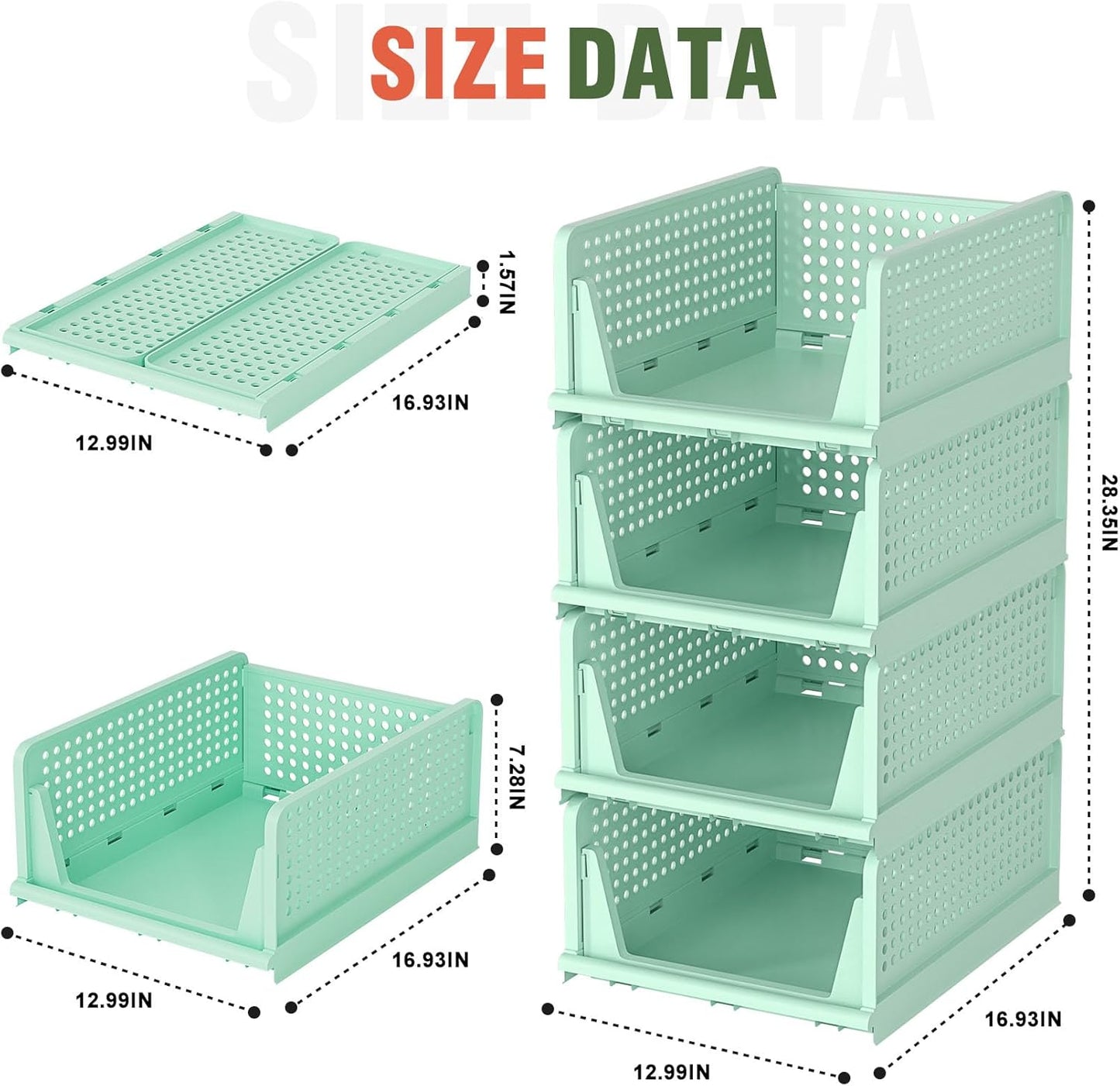 Neprock Stackable Plastic Storage Drawers for Closet Organizers and Storage,4 Pack Open Storage Bins Closet Shelf Clothes Organizer for Closet Wardrobe(4L)