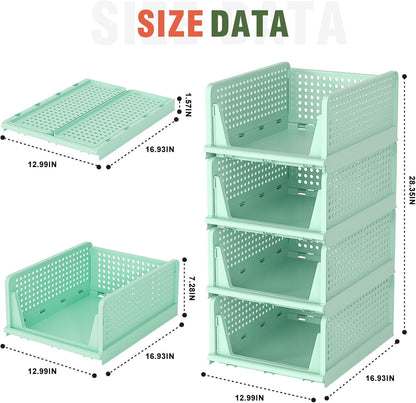 Neprock Stackable Plastic Storage Drawers for Closet Organizers and Storage,4 Pack Open Storage Bins Closet Shelf Clothes Organizer for Closet Wardrobe(4L)
