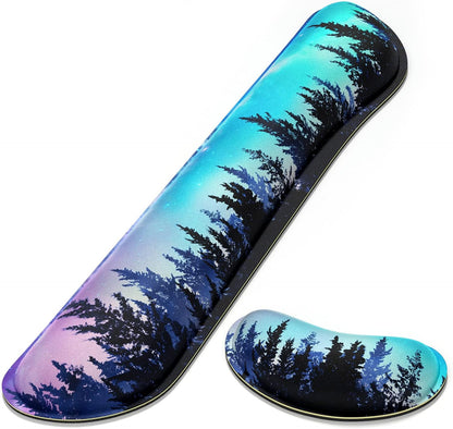 Dapesuom Enlarge Keyboard Wrist Rest, Memory Foam Wrist Cushion for Desk Mats Support, Cute Pain Relief Keyboard Mouse Pad Rests Set with Non-Slip Base for Gaming Laptop Office Computer, Green Leaf