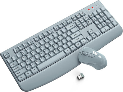 Wireless Keyboard and Mouse Combo, 2.4G Full Size Wave Keys Ergonomic Keyboard with Wrist Rest and 3-Level DPI Adjustable Wireless Ergonomic Mouse for Windows, Mac OS Desktop/Laptop/PC(Black)