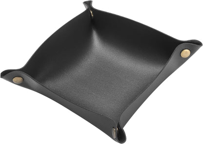 HARFINGTON PU Leather Valet Tray Unisex Folding Small Catchall Tray Portable Entryway Table Tray Nightstand Bedside Desk Tray for Key Wallet Watch Coin Jewelry Dice, Gray