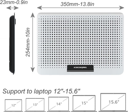 ICE COOREL Aluminum Laptop Cooling Pad, Laptop Cooler Stand with 7 Height Adjustable, Laptop Fan Cooling Pad for Laptop 12-15.6 Inch, Notebook Cooler Pad with Two USB Port (Silver)