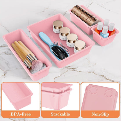 SpaceHacks 25 PCS Plastic Drawer Organizer Set, 4-Size Versatile Organizer Tool Trays & storage Bins for Makeup, Jewelry, and Gadgets in Bathroom, Bedroom and Office,Clear Black