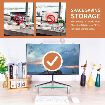 Hemudu Tempered Glass Computer Monitor Riser/Triangle Save Space Desktop Corner Stand for Computer Monitor & Laptop Black HD01B-003
