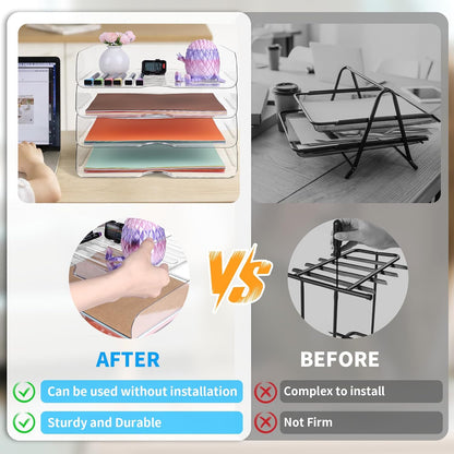 4 Pack Stackable Letter Tray for Desk, Clear File Organizer for Files, iPad, Letters, A4 Office Files, Books, Notes, Vertical