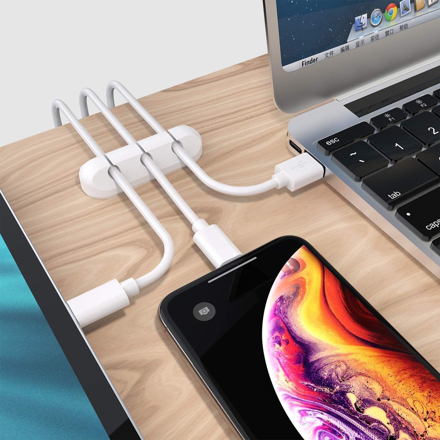 SOULWIT Cable Holder Clips, 3-Pack Cable Management Cord Organizer Clips Silicone Self Adhesive for Desktop USB Charging Cable Nightstand Power Cord Mouse Cable Wire PC Office Home